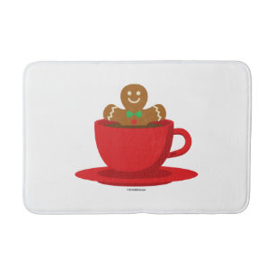 Gingerbread Man Relaxing In Hot Chocolate Red Cup Bath Mat