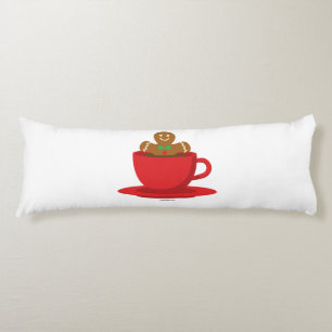 Gingerbread Man Relaxing In Hot Chocolate Red Cup Body Cushion