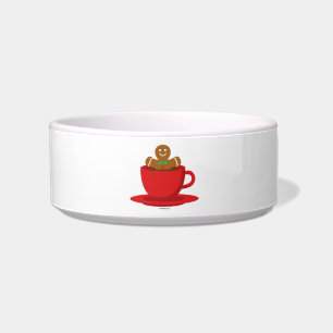 Gingerbread Man Relaxing In Hot Chocolate Red Cup Bowl
