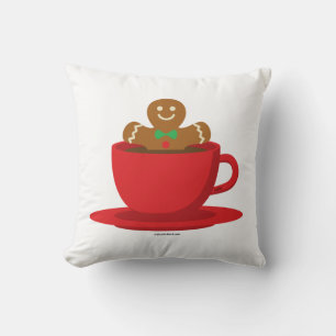Gingerbread Man Relaxing In Hot Chocolate Red Cup Cushion