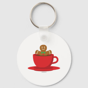 Gingerbread Man Relaxing In Hot Chocolate Red Cup Key Ring