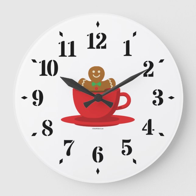Gingerbread Man Relaxing In Hot Chocolate Red Cup Large Clock (Front)