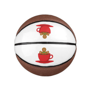 Gingerbread Man Relaxing In Hot Chocolate Red Cup Mini Basketball