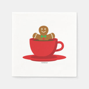 Gingerbread Man Relaxing In Hot Chocolate Red Cup Napkin