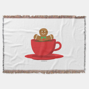 Gingerbread Man Relaxing In Hot Chocolate Red Cup Throw Blanket