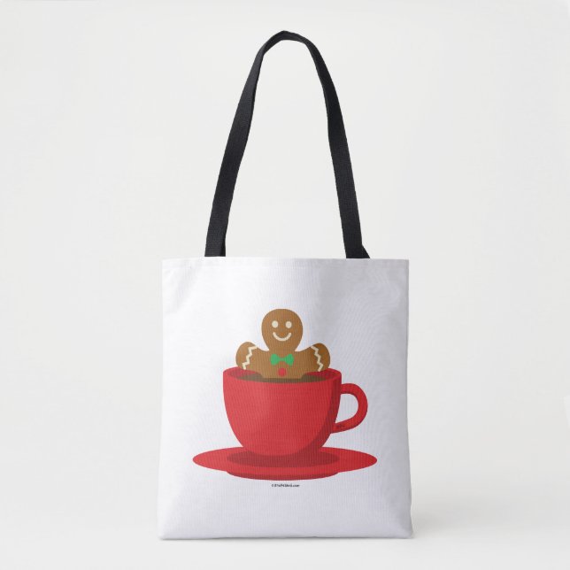 Gingerbread Man Relaxing In Hot Chocolate Red Cup Tote Bag (Front)