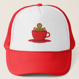 Gingerbread Man Relaxing In Hot Chocolate Red Cup Trucker Hat