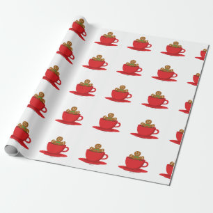 Gingerbread Man Relaxing In Hot Chocolate Red Cup Wrapping Paper
