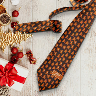 Gingerbread Man Scandinavian Christmas Initials Tie
