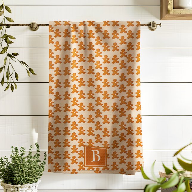 Gingerbread Man Scandinavian Mongogram Fun Holiday Tea Towel (Creator Uploaded)