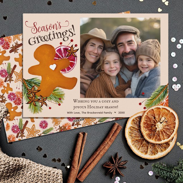 Gingerbread Man Seasons Greetings Photo Christmas Holiday Card (Creator Uploaded)