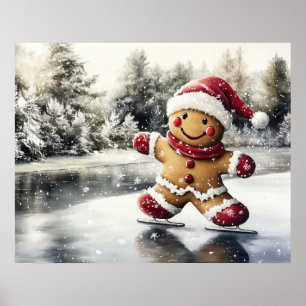 Gingerbread Man Skating Print Christmas Art