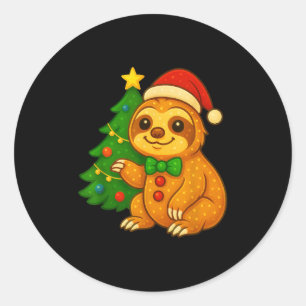 Gingerbread Man Sloth Santa Hat Christmas Tree  Classic Round Sticker