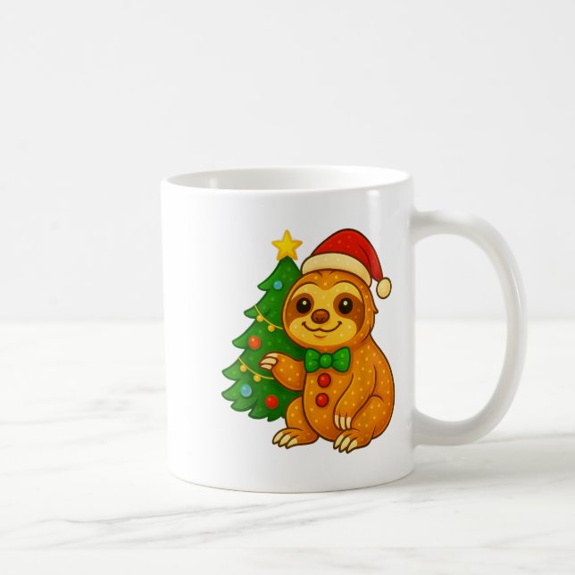 Gingerbread Man Sloth Santa Hat Christmas Tree  Coffee Mug (Right)