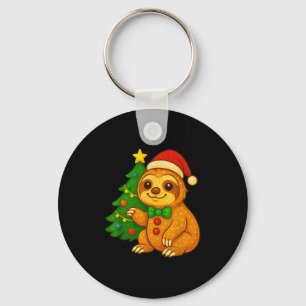 Gingerbread Man Sloth Santa Hat Christmas Tree  Key Ring
