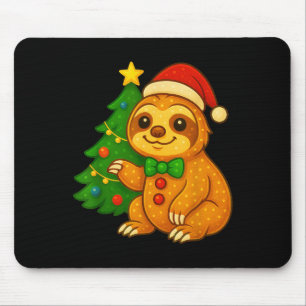 Gingerbread Man Sloth Santa Hat Christmas Tree Mouse Pad