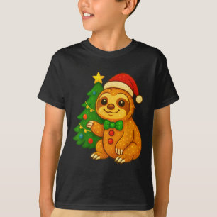 Gingerbread Man Sloth Santa Hat Christmas Tree  T-Shirt