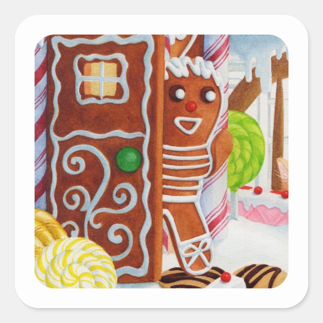 GINGERBREAD MAN Small Square Stickers (Front)