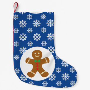 Gingerbread Man Snowflakes Blue Small Christmas Stocking
