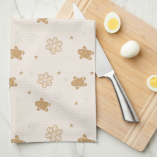 Gingerbread Man Snowflakes Christmas Pattern Tea Towel