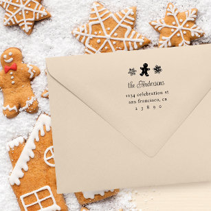 Gingerbread Man & Snowflakes Family Return Address Rubber Stamp