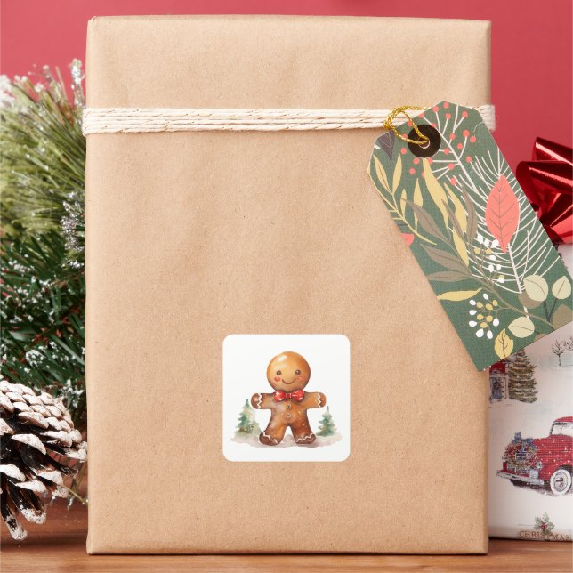 Gingerbread Man Square Sticker (Holiday)