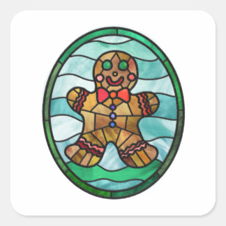 Gingerbread man stained glass style square sticker