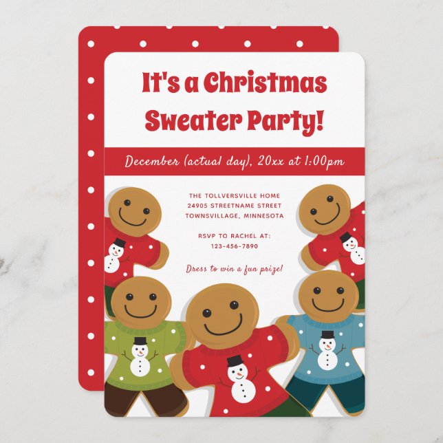 Gingerbread Man Sweater Party Christmas Invitation (Front/Back)