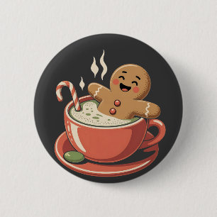 Gingerbread Man Taking a Matcha Bathub Christmas 6 Cm Round Badge