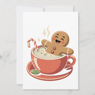 Gingerbread Man Taking a Matcha Bathub Christmas Holiday Card