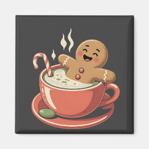 Gingerbread Man Taking a Matcha Bathub Christmas Magnet