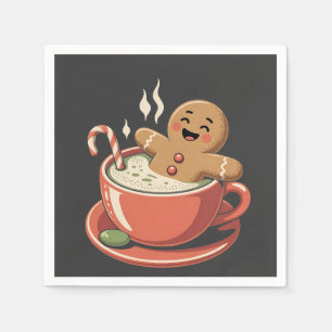 Gingerbread Man Taking a Matcha Bathub Christmas Napkin