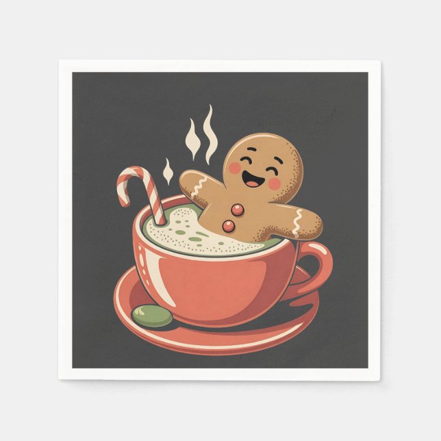 Gingerbread Man Taking a Matcha Bathub Christmas  Napkin (Front)