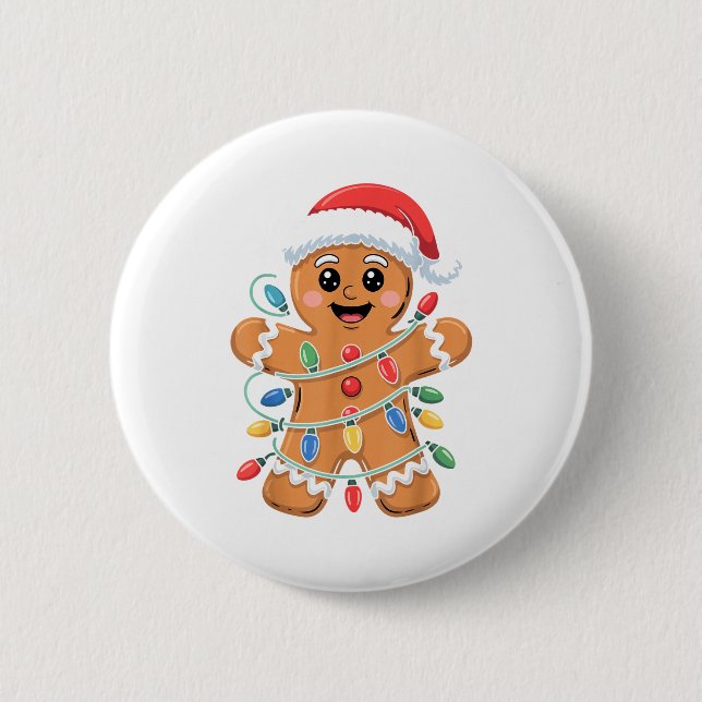 Gingerbread Man Tangled Christmas Lights  6 Cm Round Badge (Front)