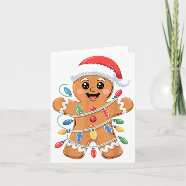 Gingerbread Man Tangled Christmas Lights  Card (Front)