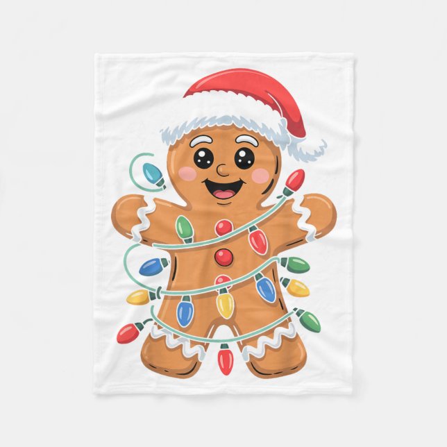 Gingerbread Man Tangled Christmas Lights  Fleece Blanket (Front)
