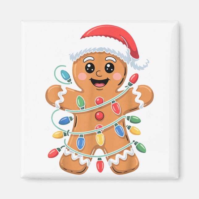 Gingerbread Man Tangled Christmas Lights  Magnet (Front)
