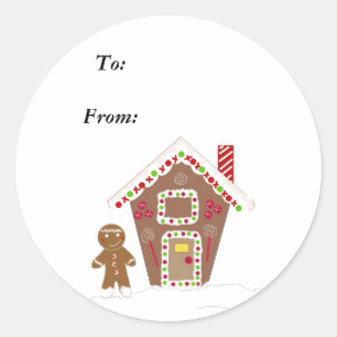 Gingerbread  Man with a Gingerbread House Classic Round Sticker