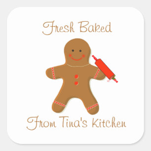 Gingerbread Man with a Rolling Pin Christmas Square Sticker