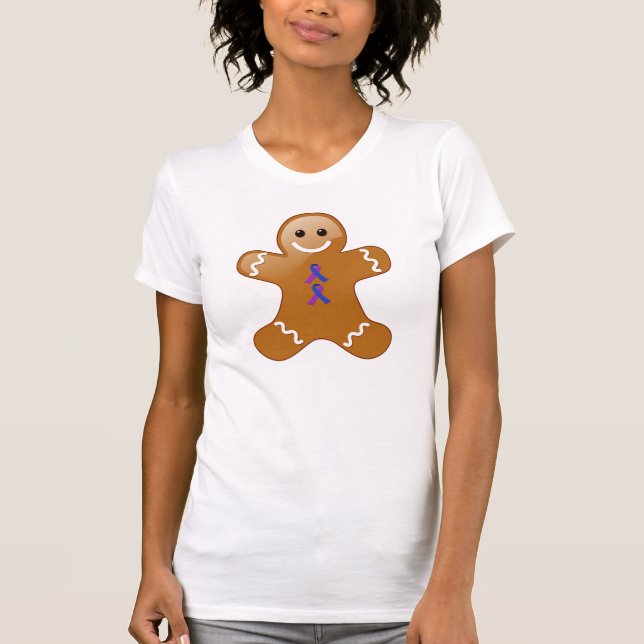 Gingerbread Man with Blue and Purple Ribbons T-Shirt (Front)
