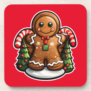 Gingerbread man with candy canes coaster