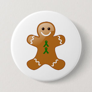 Gingerbread Man with Green Awareness Ribbons 7.5 Cm Round Badge