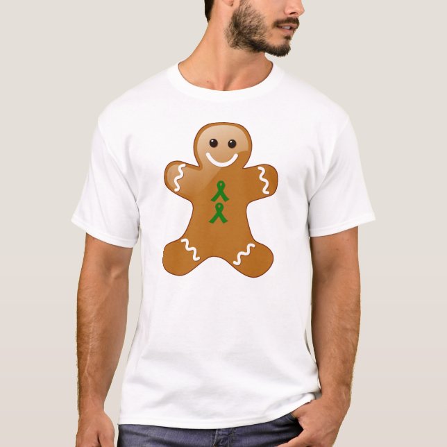 Gingerbread Man with Green Awareness Ribbons T-Shirt (Front)
