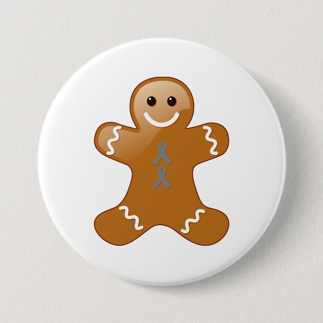 Gingerbread Man with Grey Ribbons 7.5 Cm Round Badge (Front)