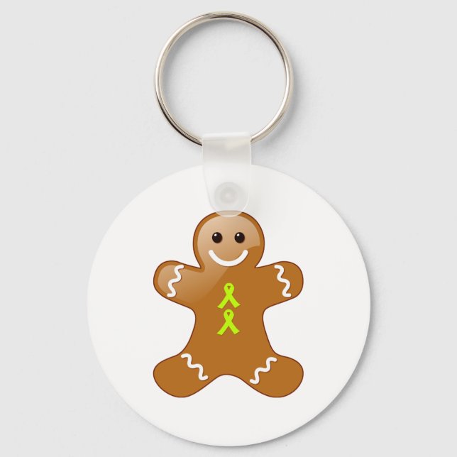 Gingerbread Man with Lime Green Awareness Ribbons Key Ring (Front)