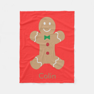 Gingerbread Man with Name Fleece Blanket
