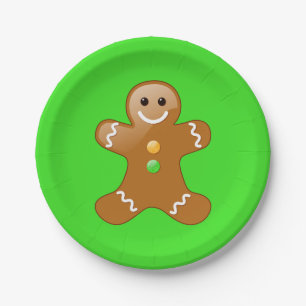 Gingerbread Man with Orange and Green Buttons Paper Plate