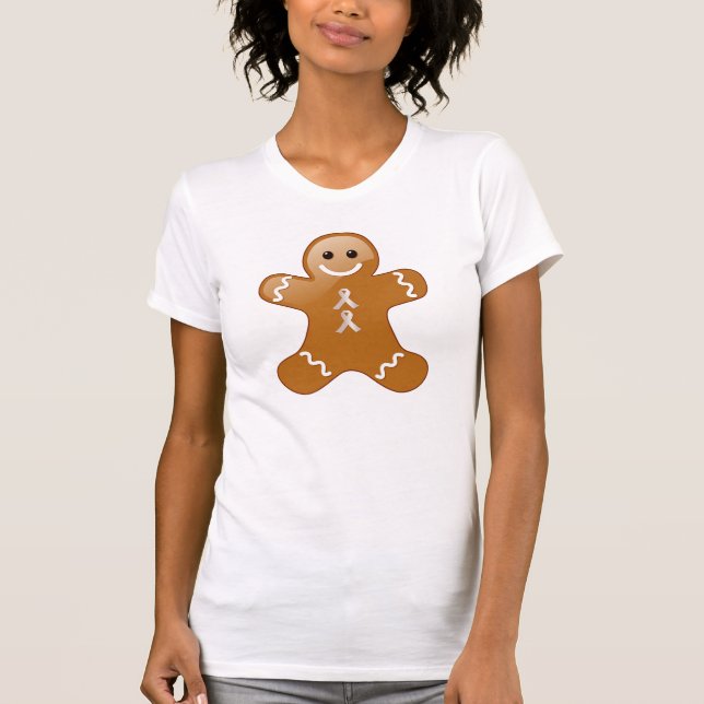 Gingerbread Man with Pearl Awareness Ribbons T-Shirt (Front)