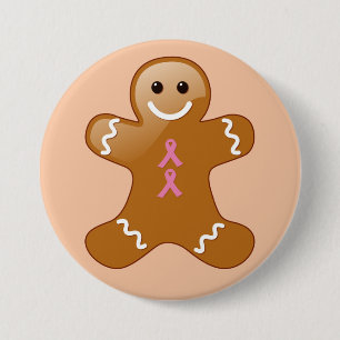 Gingerbread Man with Pink Awareness Ribbons 7.5 Cm Round Badge