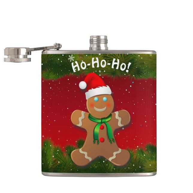 Gingerbread Man With Red Christmas Hat Hip Flask (Opened)